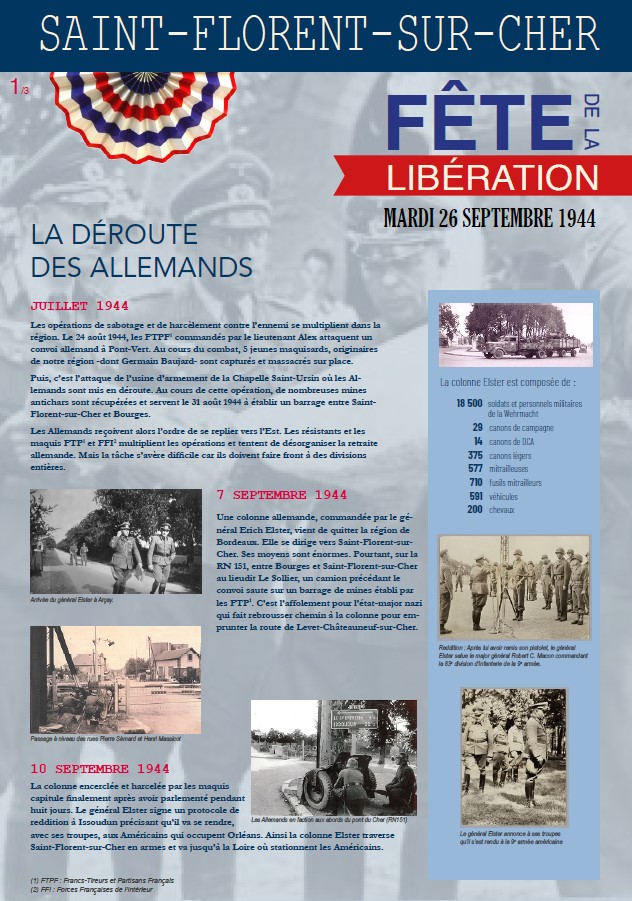 Exposition en 3 panneaux sur la fête de la Libération de Saint-Florent-sur-Cher